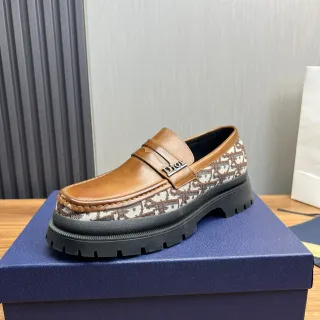 Dior Brown Beige Penny Oblique Monogram Textile Loafer