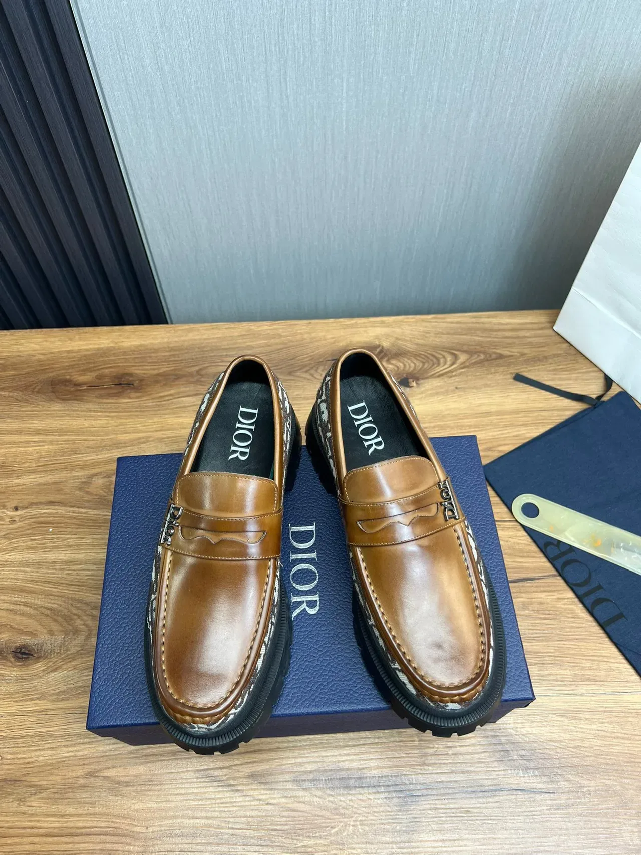 Dior Brown Beige Penny Oblique Monogram Textile Loafer 2