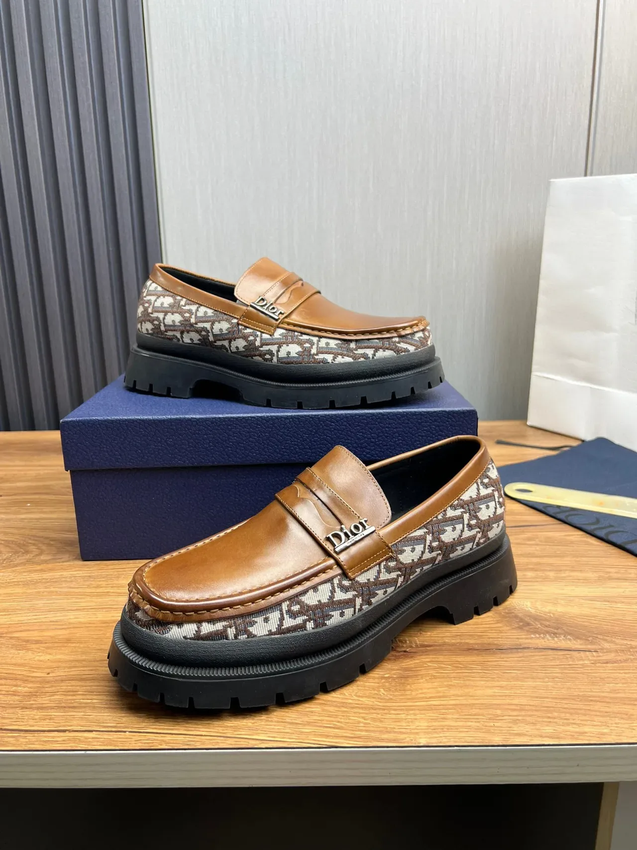 Dior Brown Beige Penny Oblique Monogram Textile Loafer 4