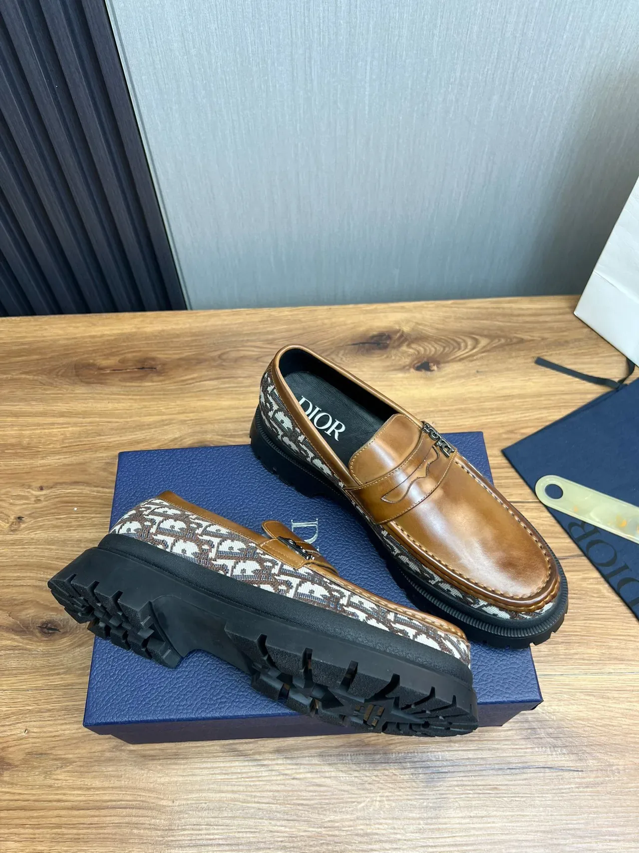 Dior Brown Beige Penny Oblique Monogram Textile Loafer 6