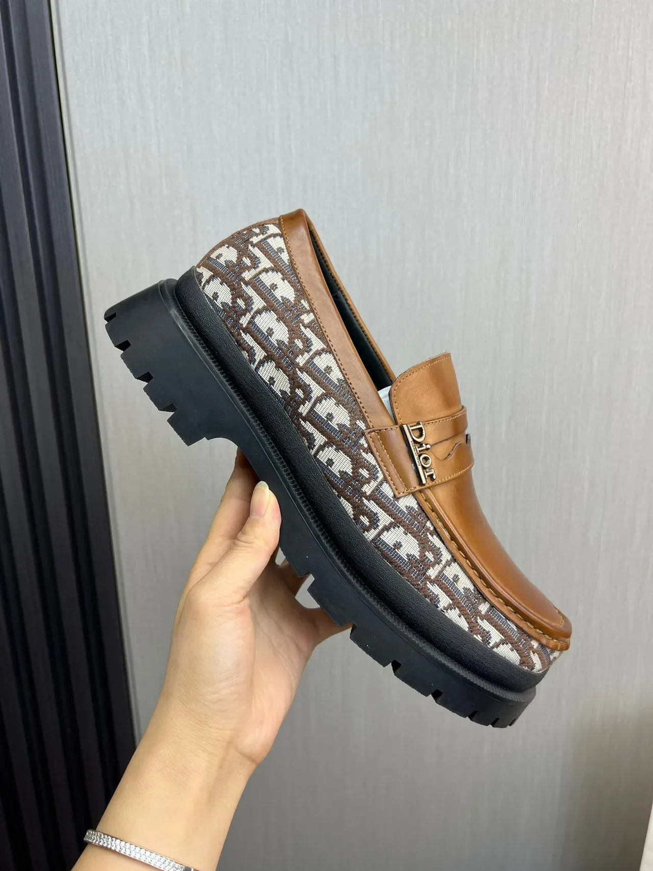 Dior Brown Beige Penny Oblique Monogram Textile Loafer 7