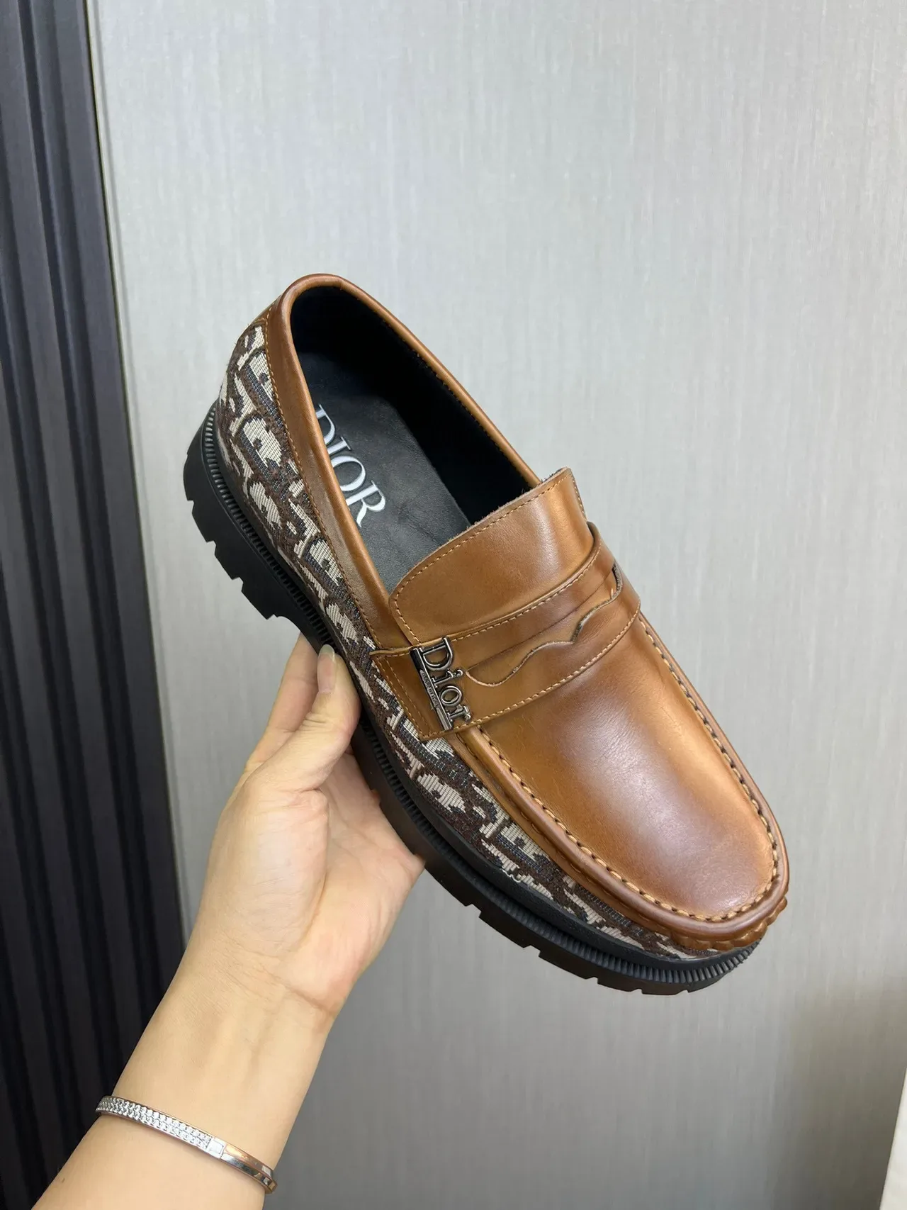 Dior Brown Beige Penny Oblique Monogram Textile Loafer 8