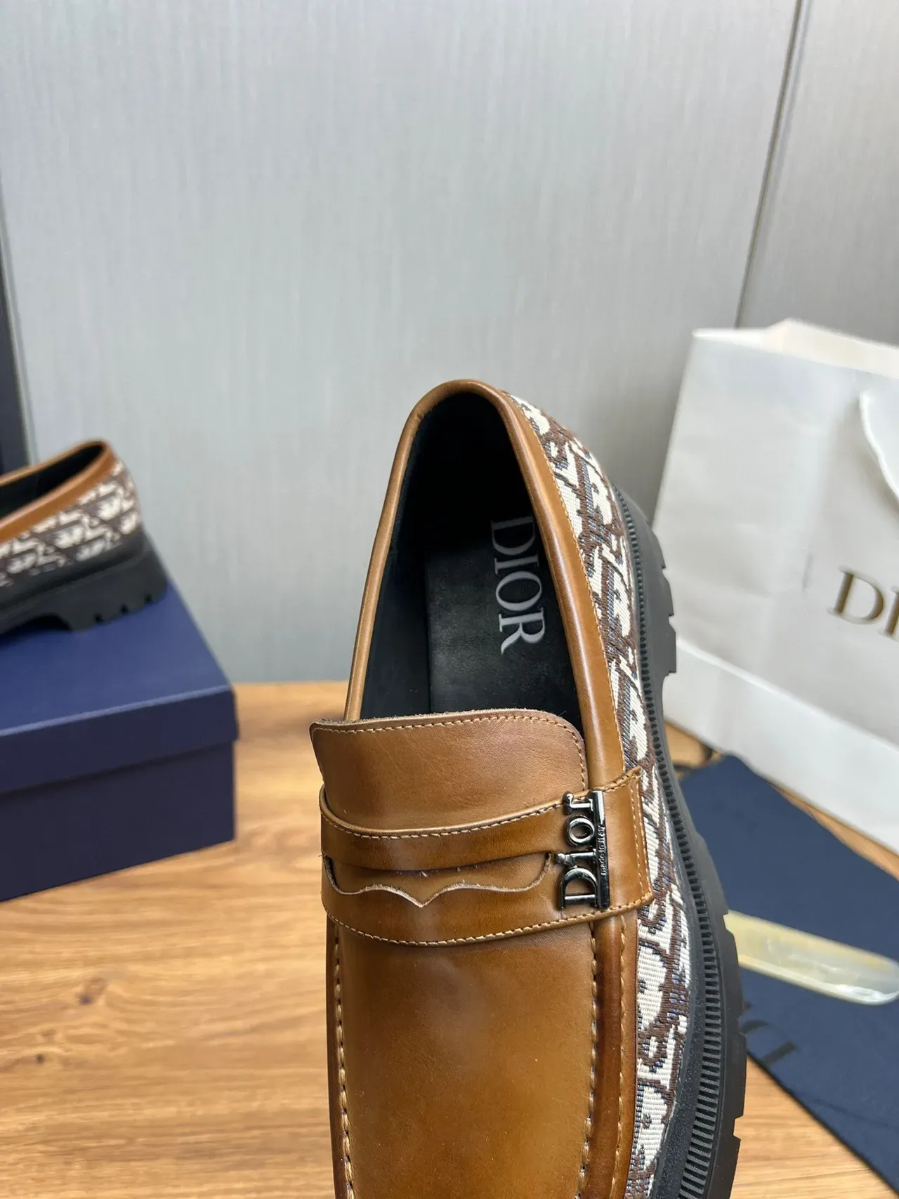 Dior Brown Beige Penny Oblique Monogram Textile Loafer 9