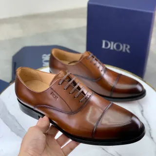 Dior Brown Black Cap-Toe Polished Leather Oxford Shoes