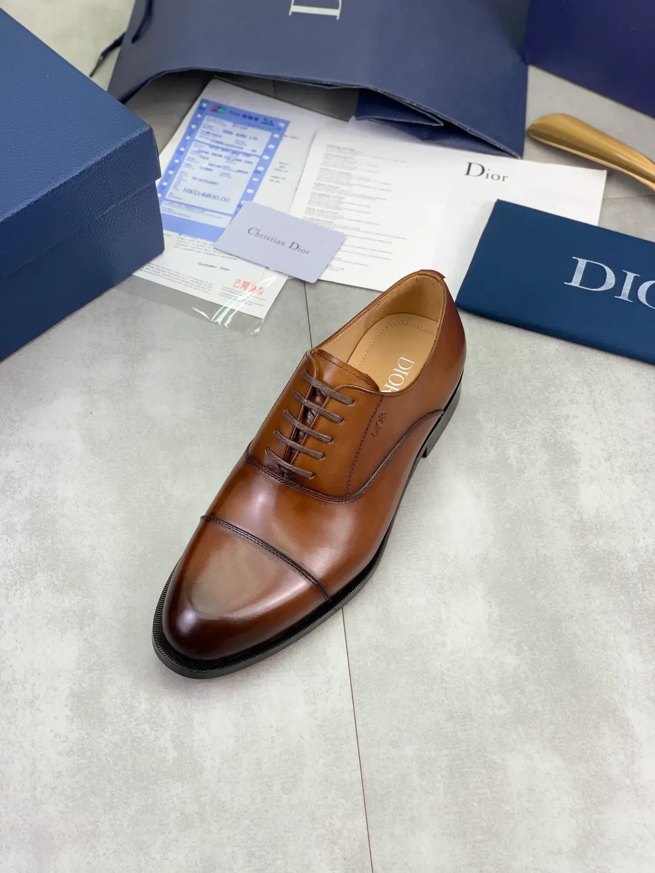 Dior Brown Black Cap-Toe Polished Leather Oxford Shoes 4