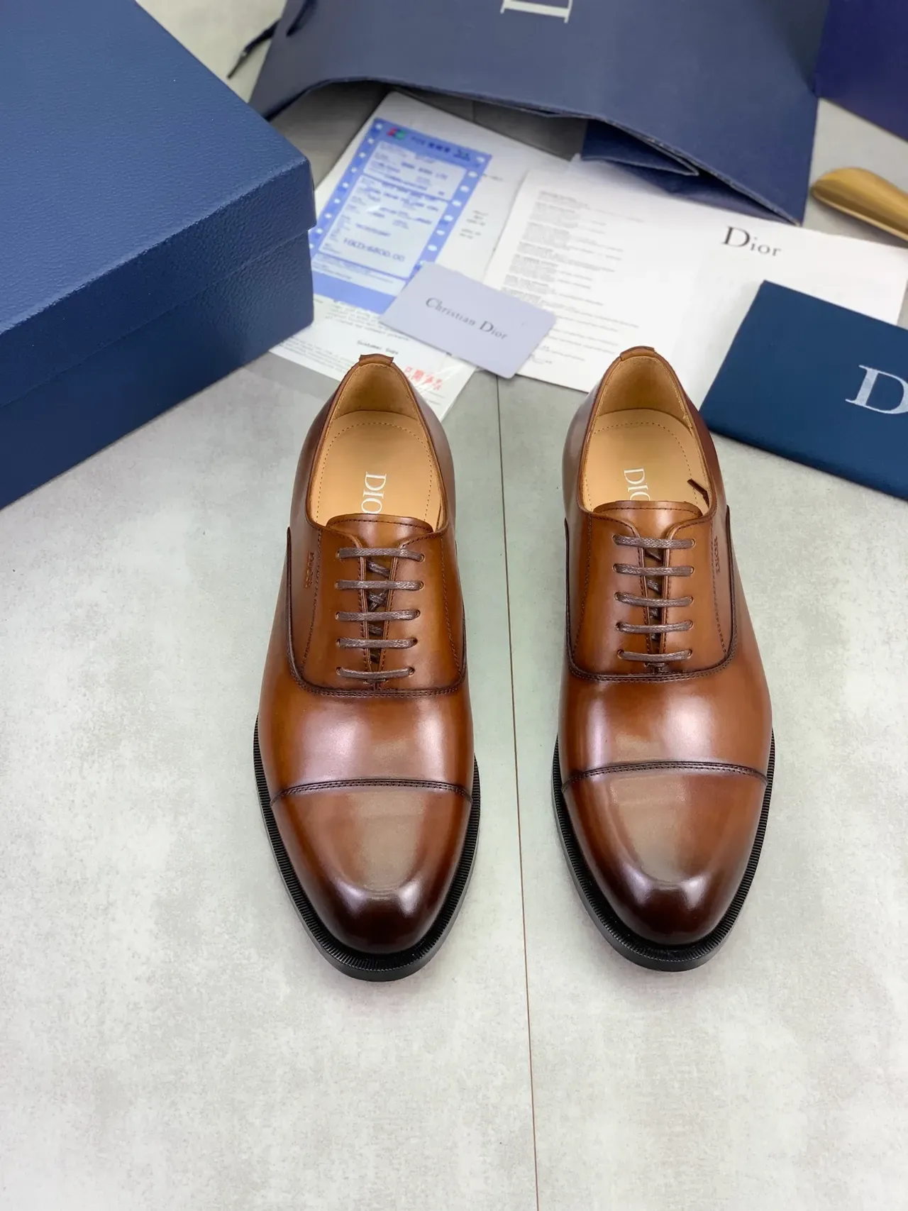 Dior Brown Black Cap-Toe Polished Leather Oxford Shoes 5