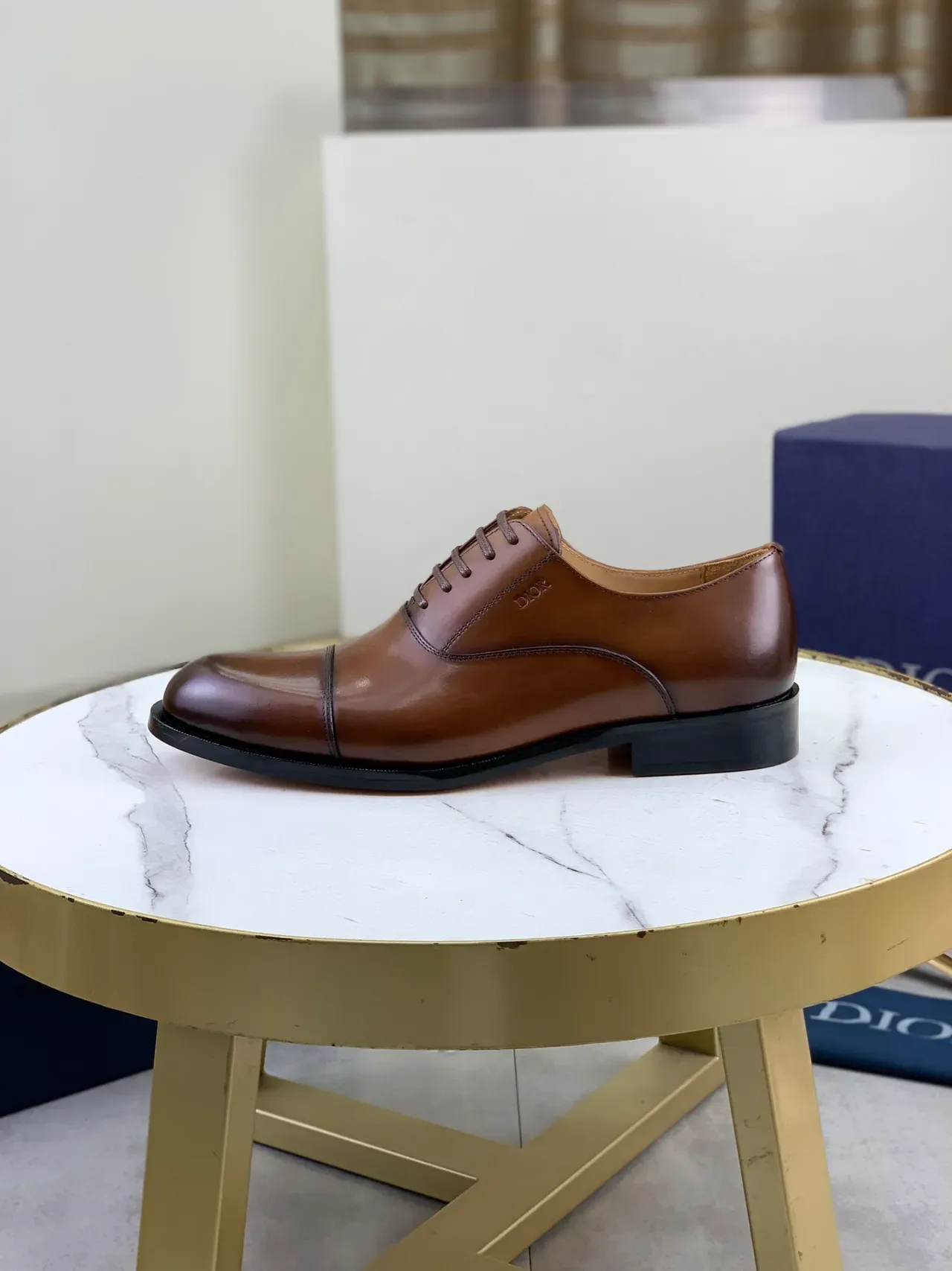 Dior Brown Black Cap-Toe Polished Leather Oxford Shoes 6