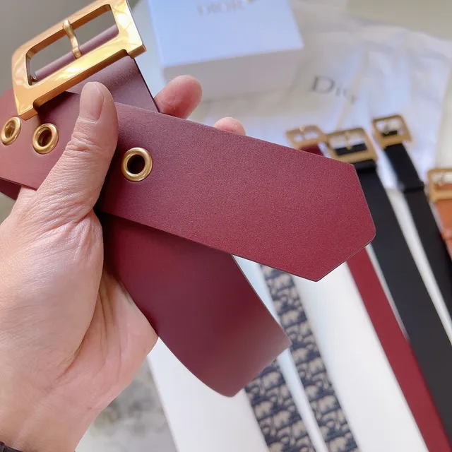 Dior Burgundy Gold Smooth Rectangular Buckle Leather Belt 3