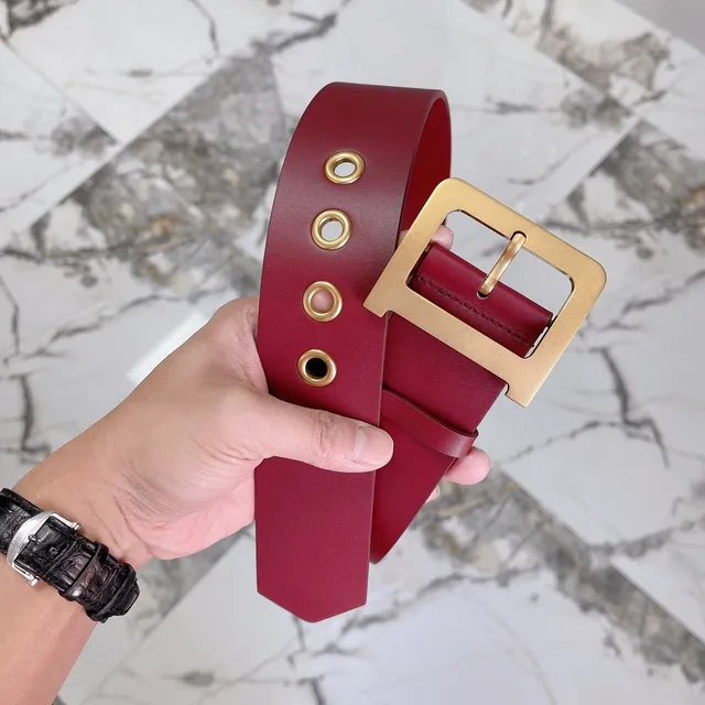Dior Burgundy Gold Smooth Rectangular Buckle Leather Belt 4