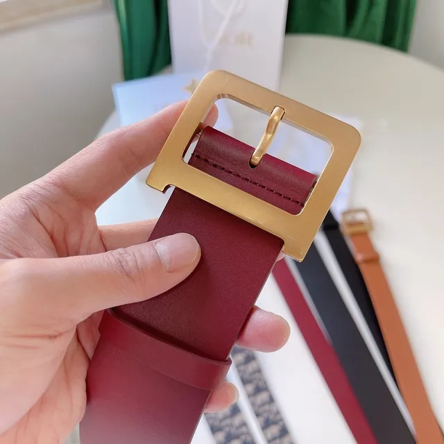 Dior Burgundy Gold Smooth Rectangular Buckle Leather Belt 5