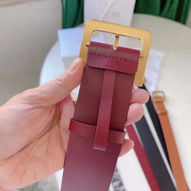Dior Burgundy Gold Smooth Rectangular Buckle Leather Belt 7