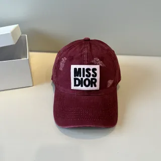 Dior Burgundy White Distressed Fabric Embroidered Patch Logo Baseball Cap