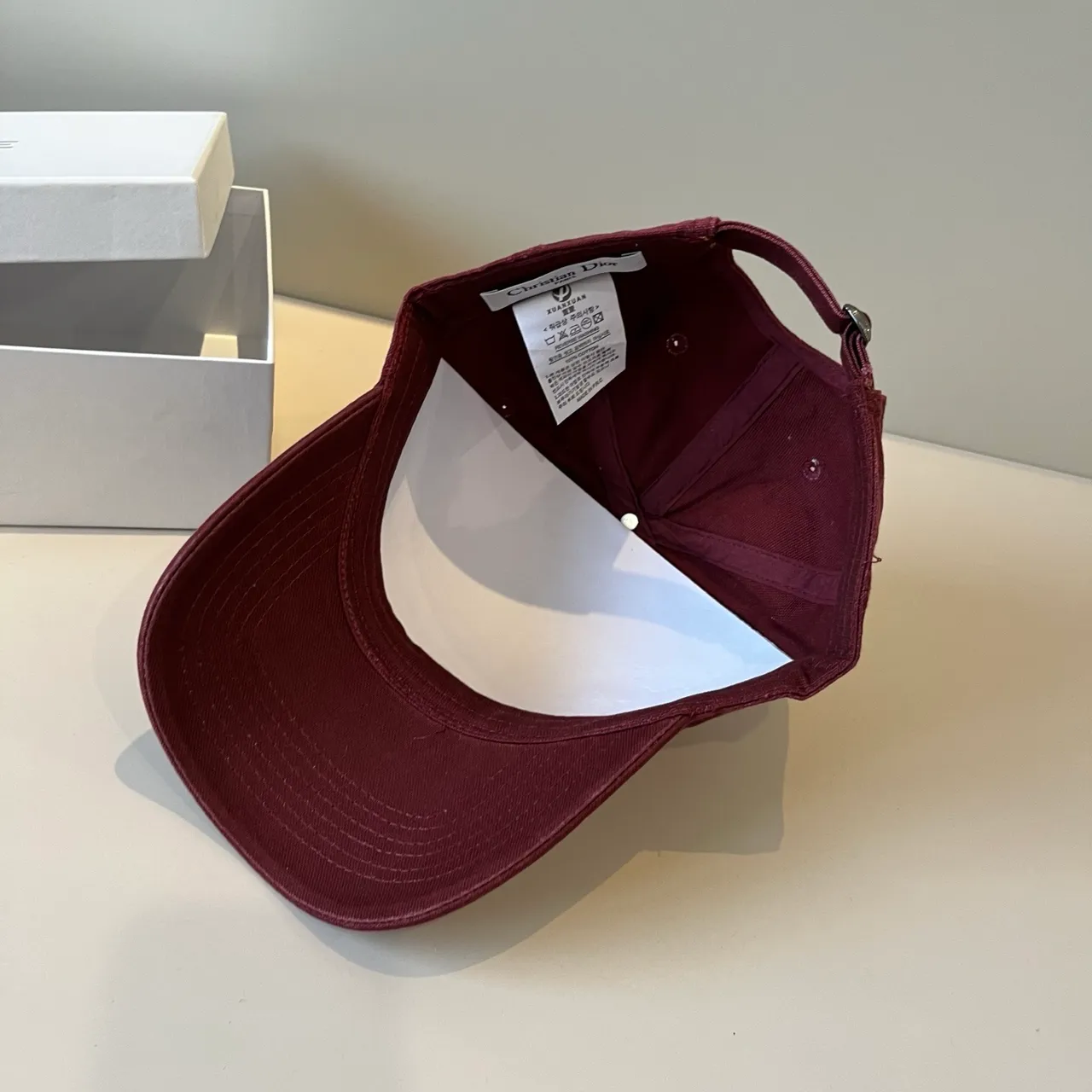 Dior Burgundy White Distressed Fabric Embroidered Patch Logo Baseball Cap 2