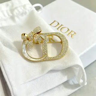 Dior CD Monogram Bow Crystal Brooch