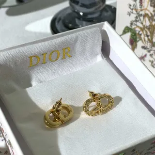 Dior CD Motif Pavé and Polished Gold-Tone Stud Earrings