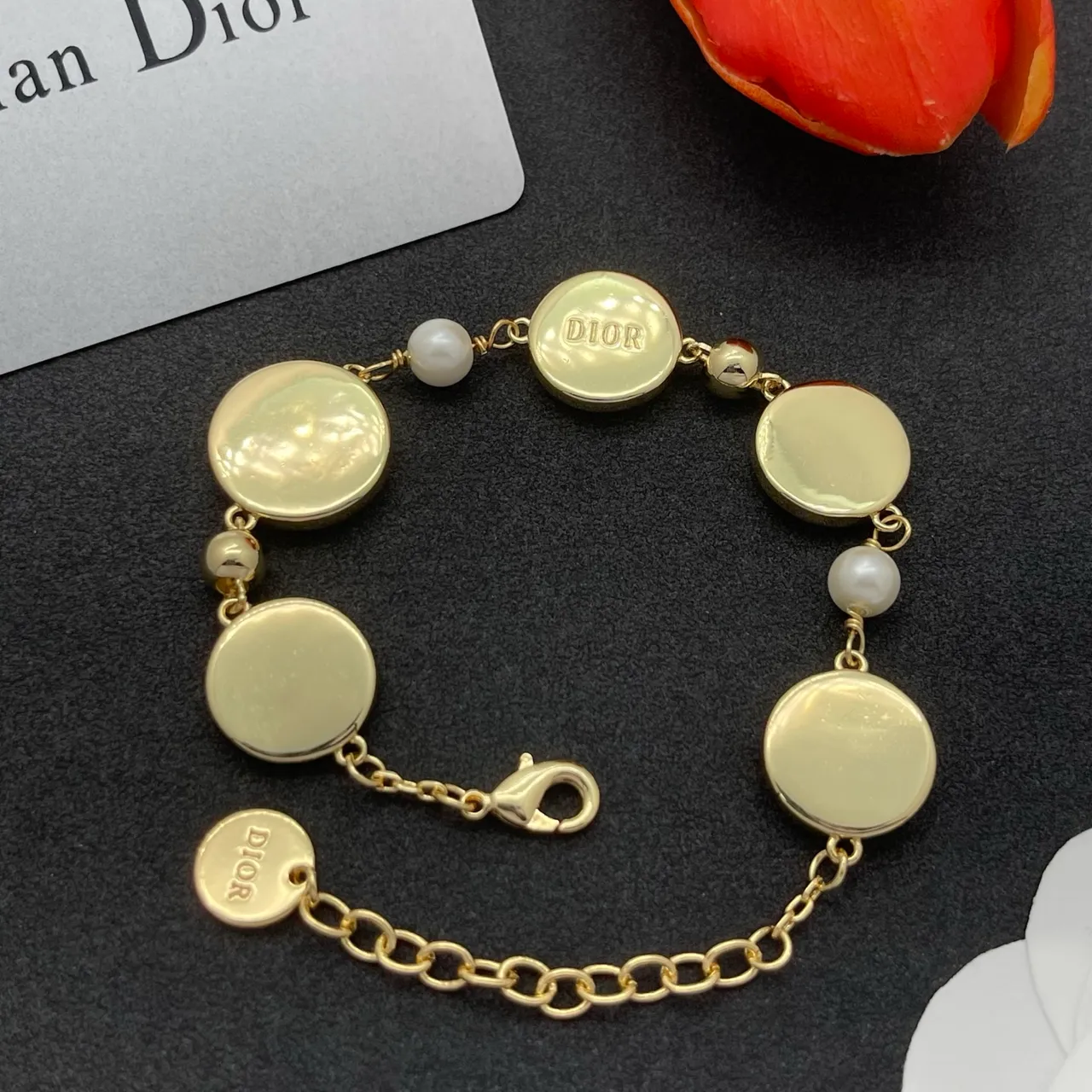 Dior Charms Gold White Chain Multi-Charm Bracelet 3