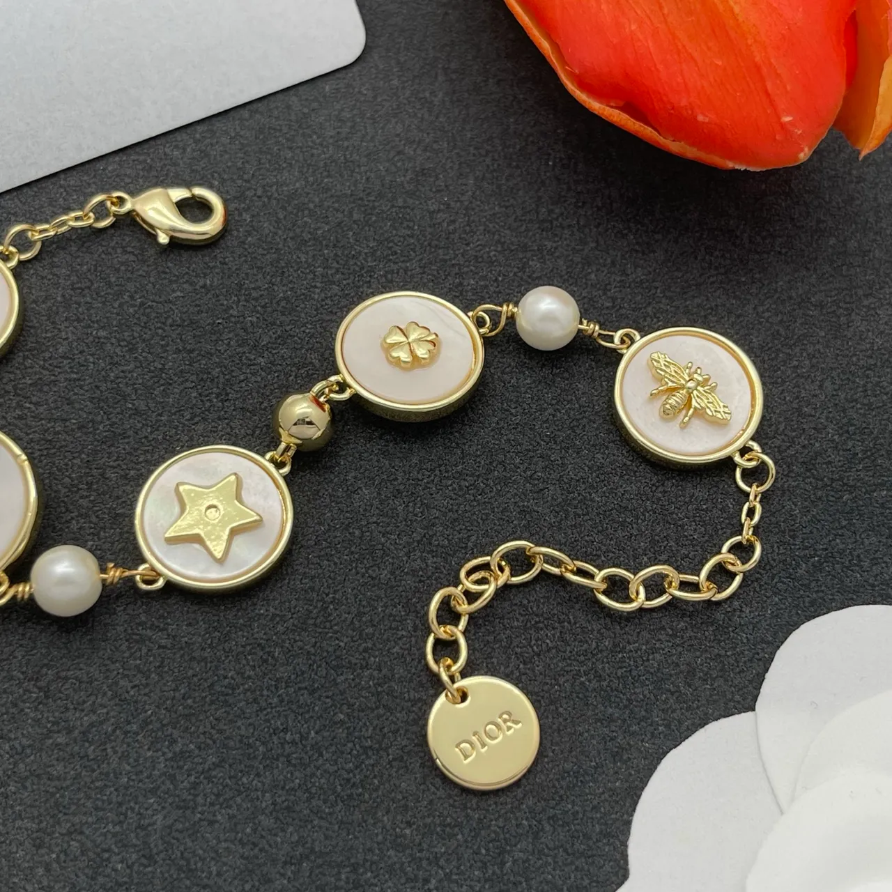 Dior Charms Gold White Chain Multi-Charm Bracelet 4