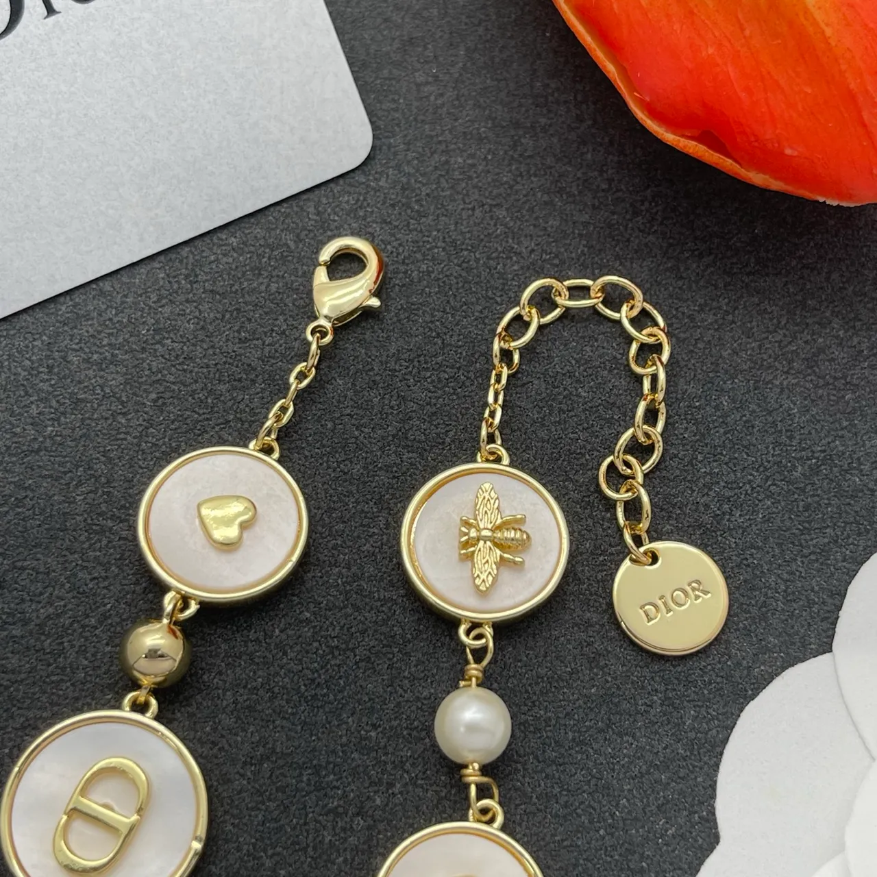 Dior Charms Gold White Chain Multi-Charm Bracelet 5