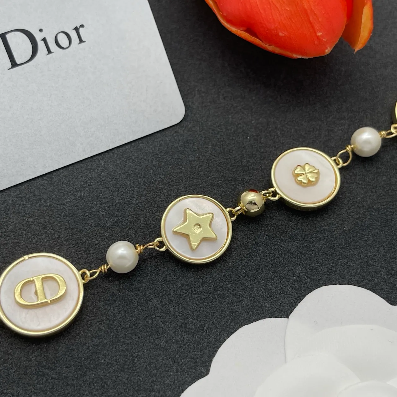 Dior Charms Gold White Chain Multi-Charm Bracelet 6