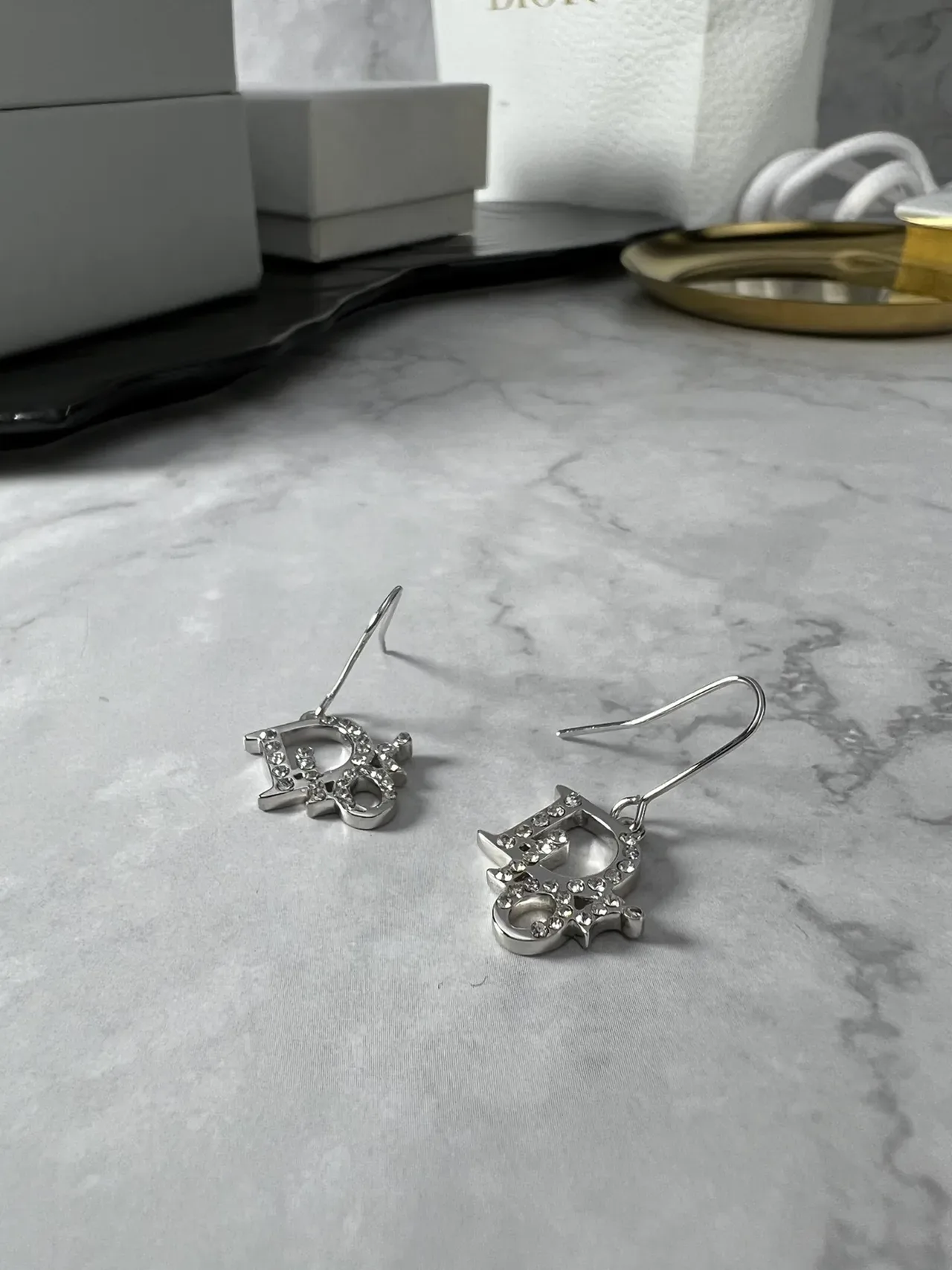 Dior Crystal-Embellished Dior Oblique Logo Drop Earrings 9