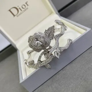 Dior Floral Pavé Rose Cuff Bracelet