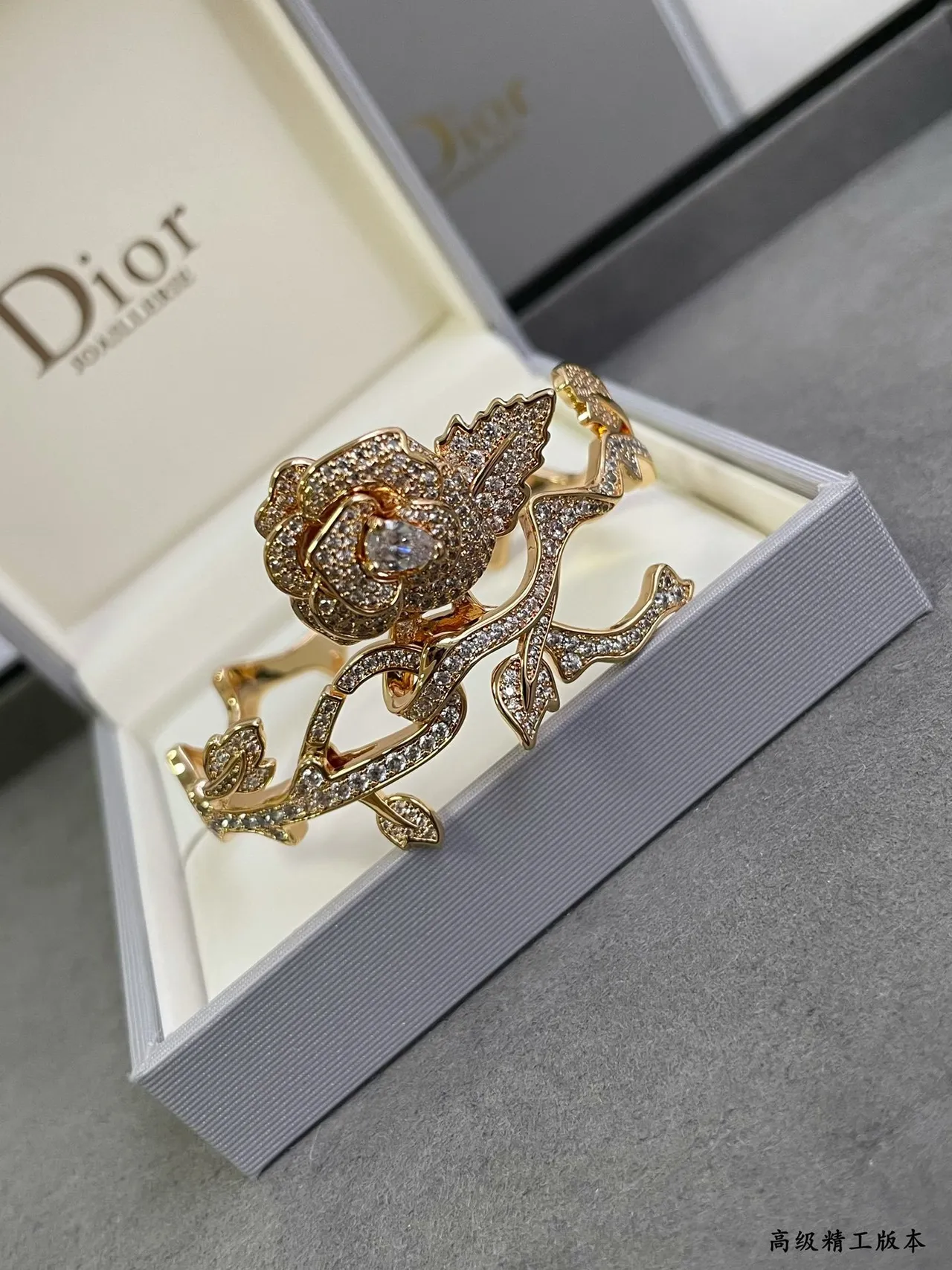 Dior Floral Pavé Rose Cuff Bracelet 4