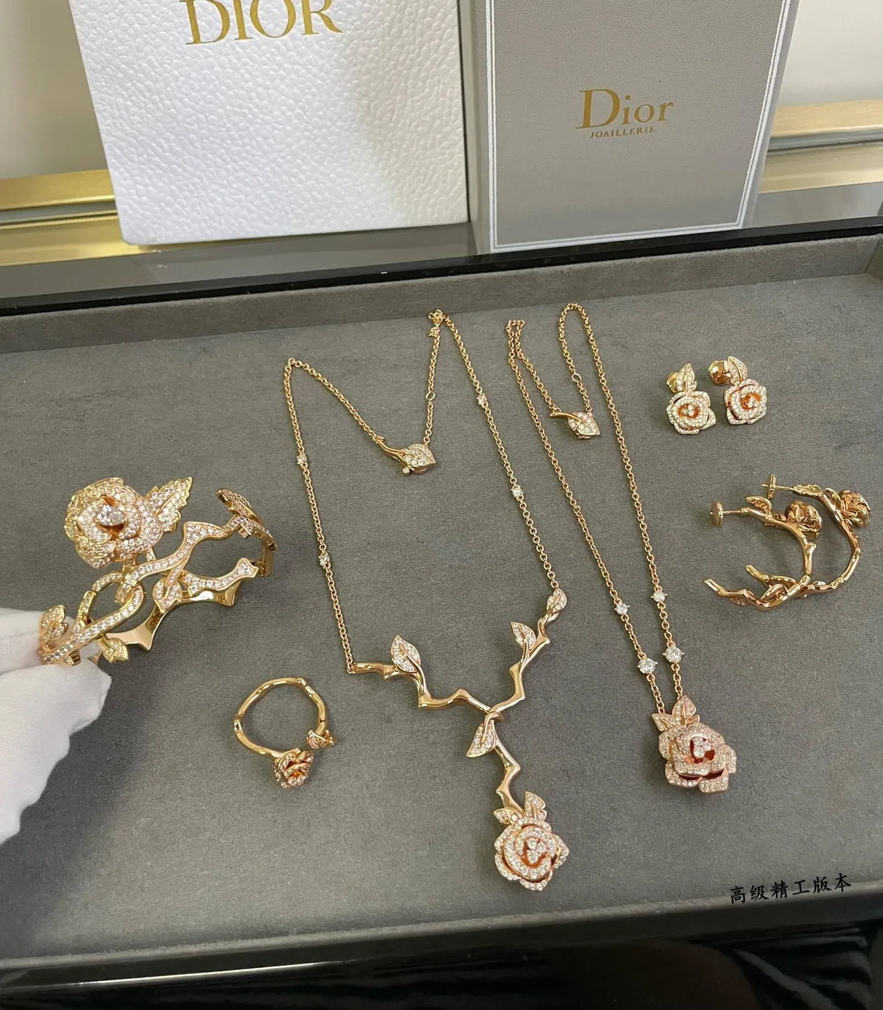 Dior Floral Pavé Rose Cuff Bracelet 5