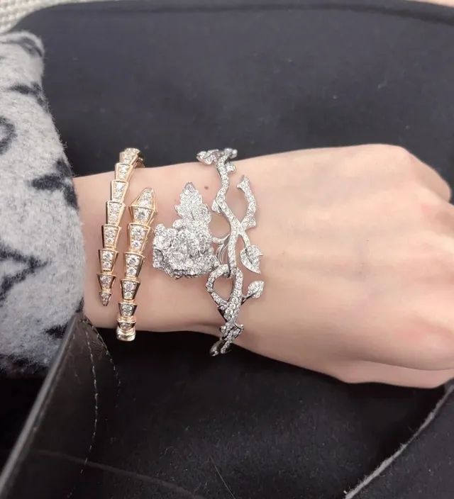 Dior Floral Pavé Rose Cuff Bracelet 8