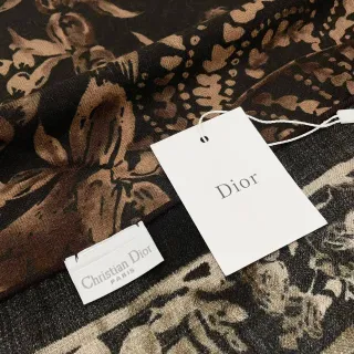 Dior फ्लोरल-प्रिंट काला और भूरा रेशम स्कार्फ