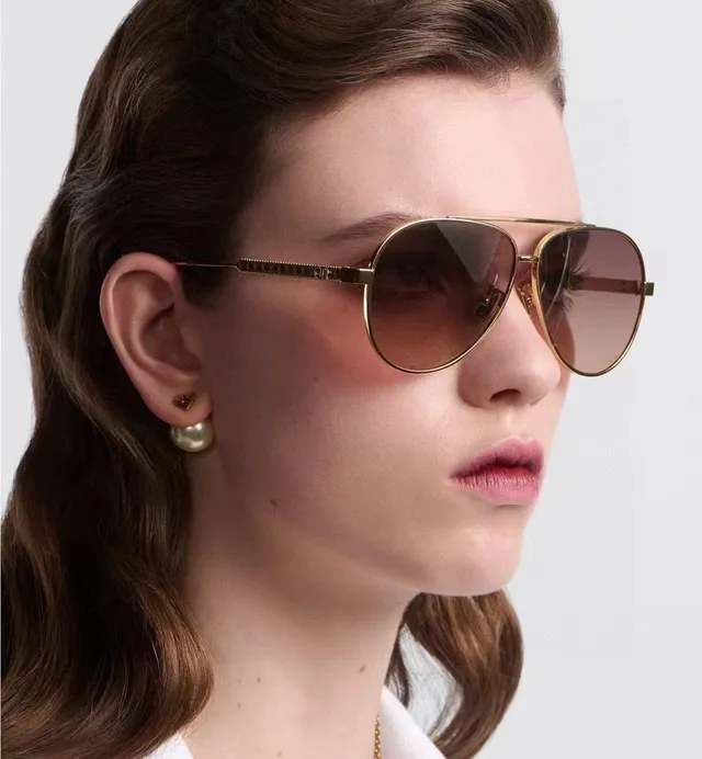 Dior Óculos de Sol Aviador Dourado Preto Silhueta Armação de Metal 4