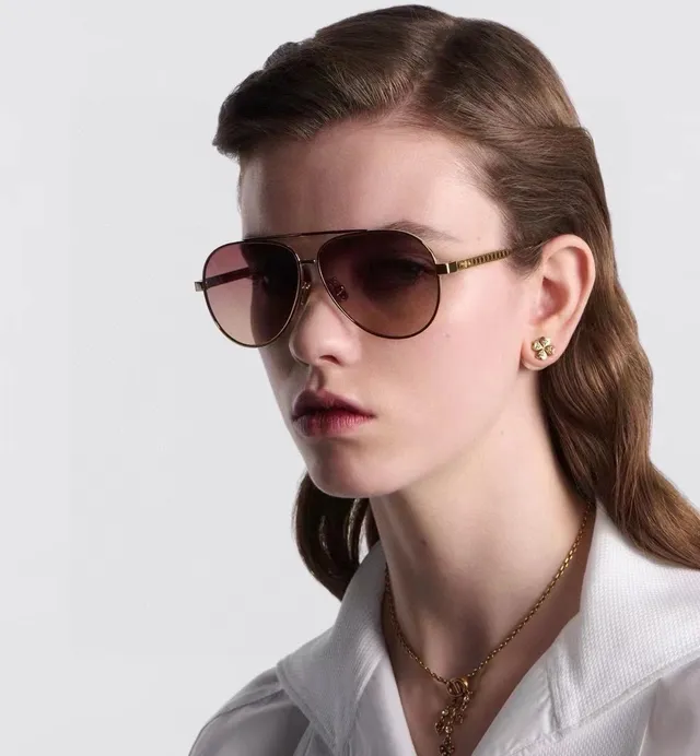 Dior Óculos de Sol Aviador Dourado Preto Silhueta Armação de Metal 5