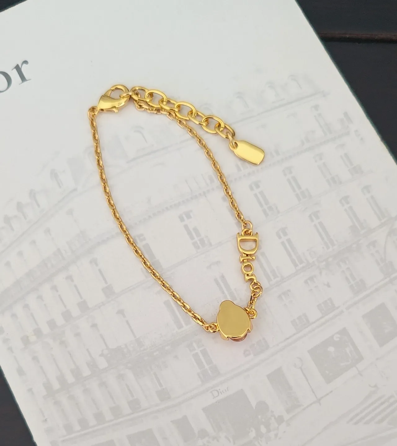Dior 粉金色链 Logo 字母链接手链 2