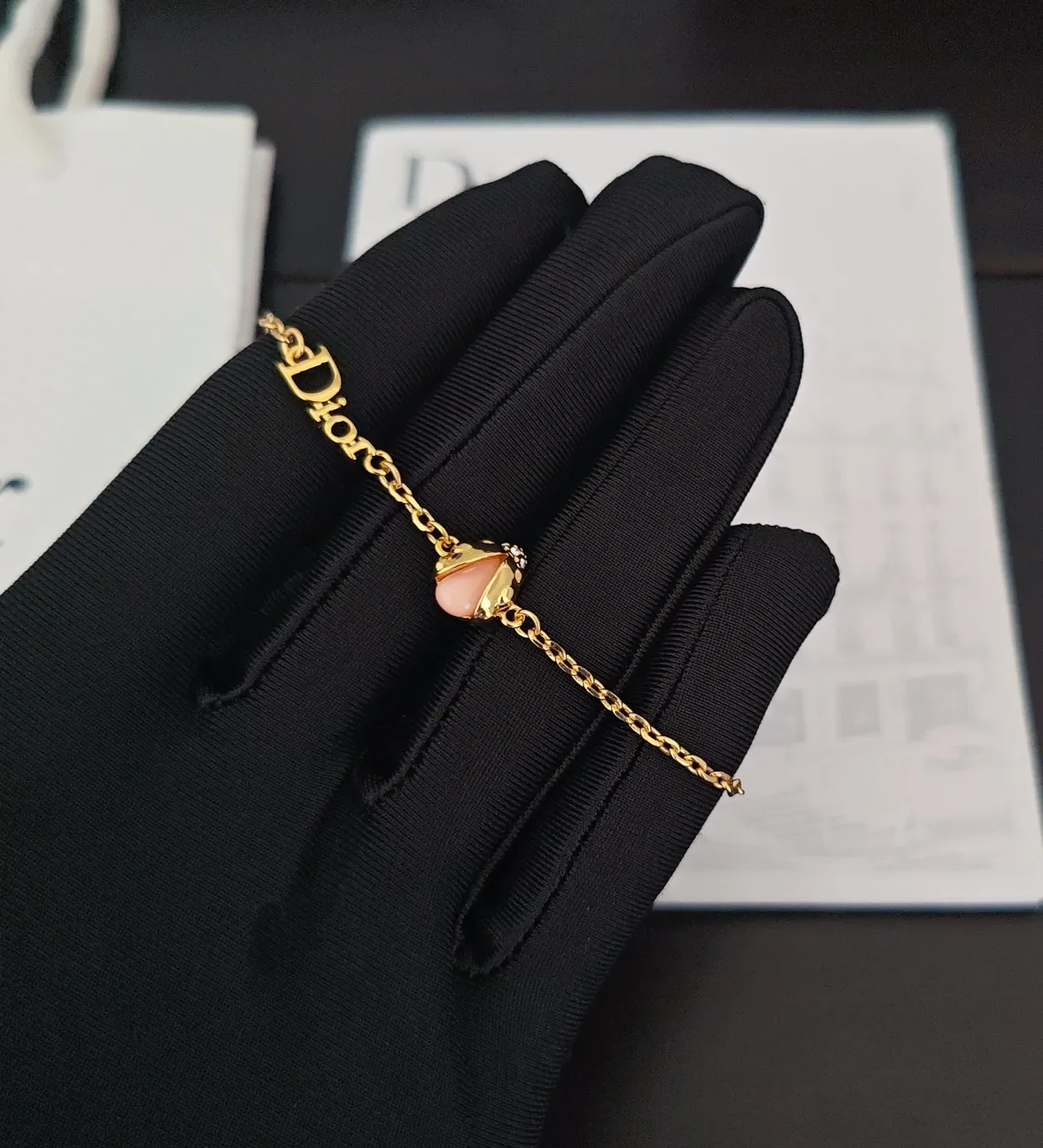 Dior 粉金色链 Logo 字母链接手链 4