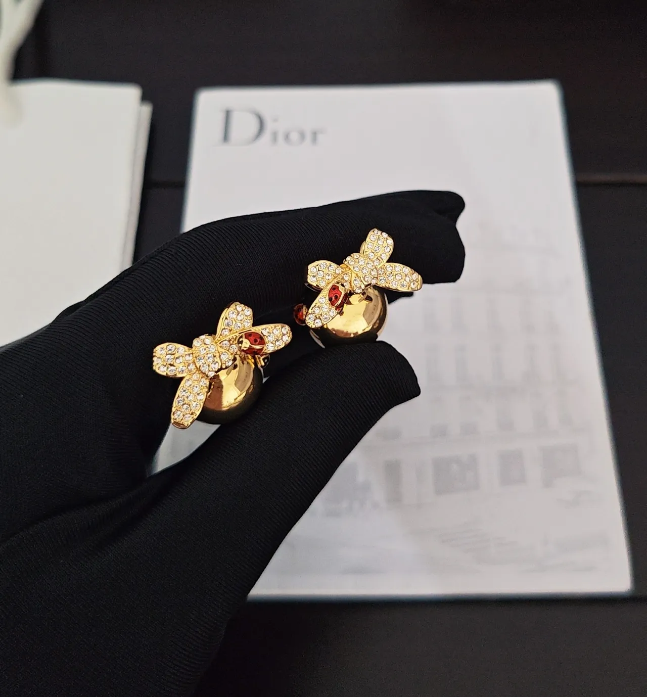 Dior Gold Red Pavé Crystal Earrings 4