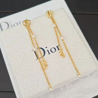Dior Gold-Tone Chain and Pearl Bow Drop Earrings