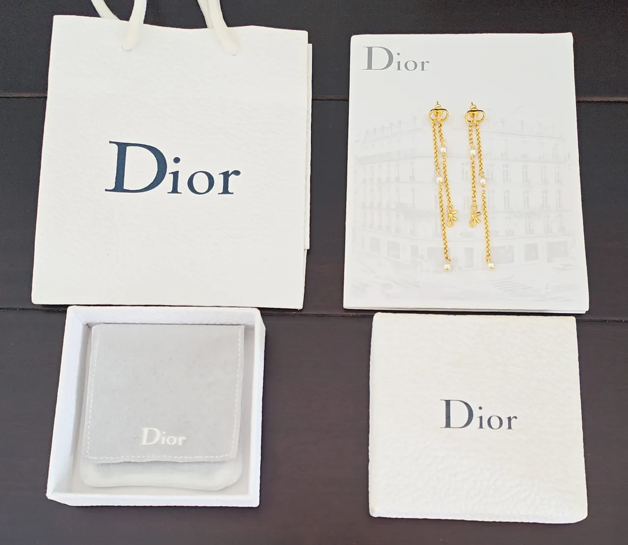 Dior Gold-Tone Chain and Pearl Bow Drop Earrings 3