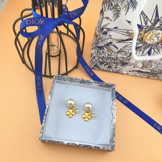 Dior Gold-Tone Four-Petal Flower Pearl Drop Earrings 7