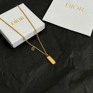Dior Collier Pendentif Rectangulaire Matelassé Doré