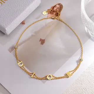 Dior Gold Transparent Double-Chain Letter Charms Necklace