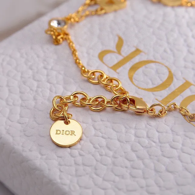 Dior Gold Transparent Double-Chain Letter Charms Necklace 2