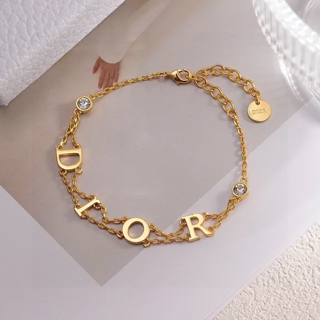 Dior Gold Transparent Double-Chain Letter Charms Necklace 3