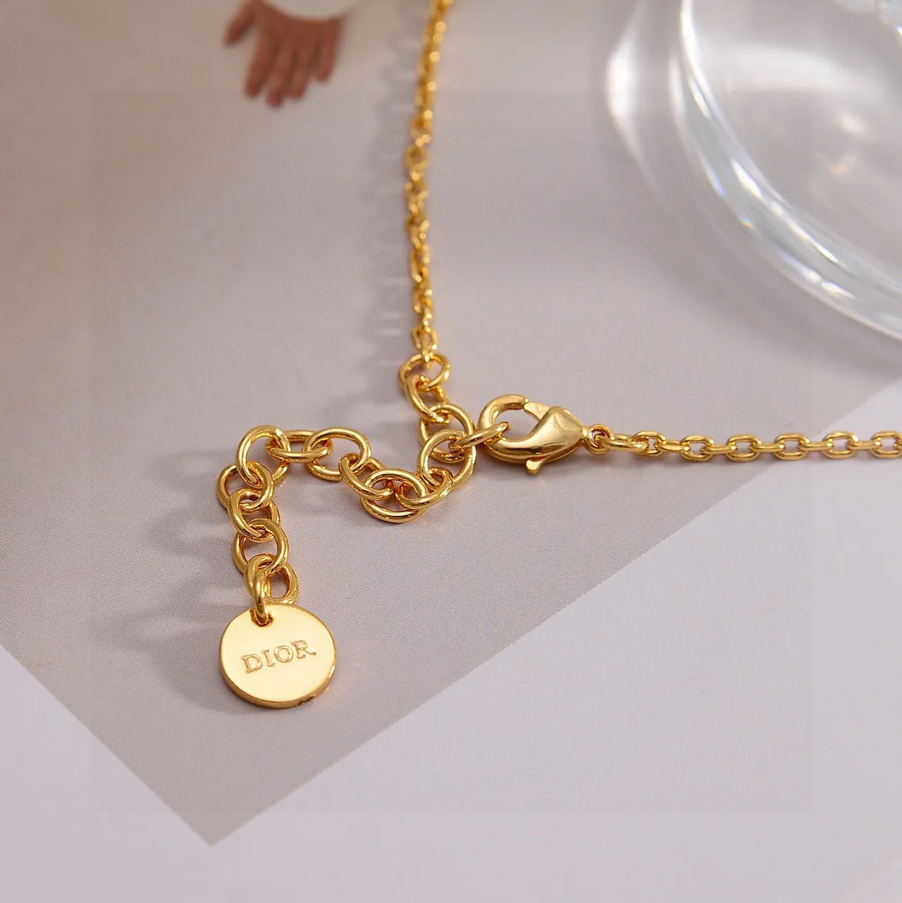 Dior Gold Transparent Double-Chain Letter Charms Necklace 4