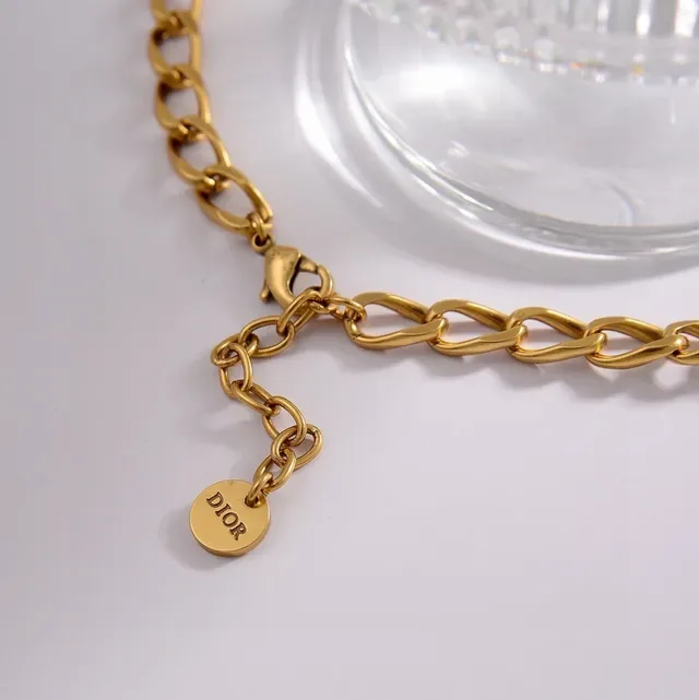 Dior Gold White Chunky Link Chain Multi-Charm Pendant Design Bracelet 4
