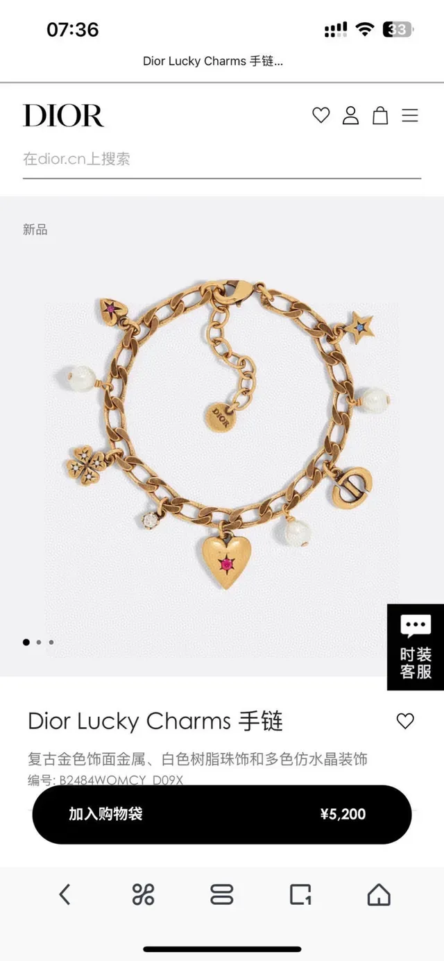 Dior Gold White Chunky Link Chain Multi-Charm Pendant Design Bracelet 6
