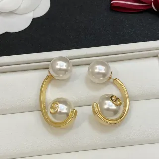 Dior Boucles d'oreilles Hoop C dorées et blanches à double perle