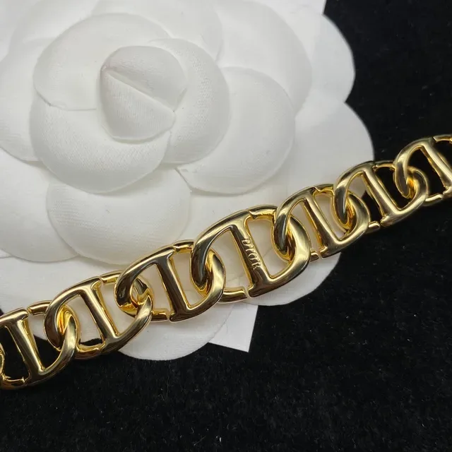 Dior Gold White Oversized Curb-Link Chain Metal Necklace 2