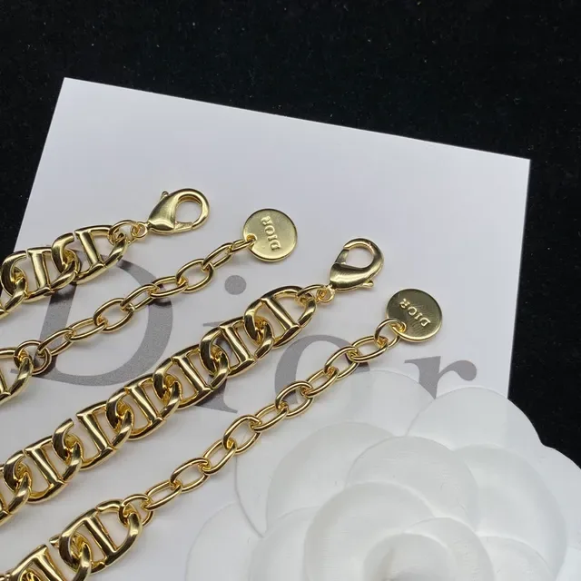 Dior Gold White Oversized Curb-Link Chain Metal Necklace 3