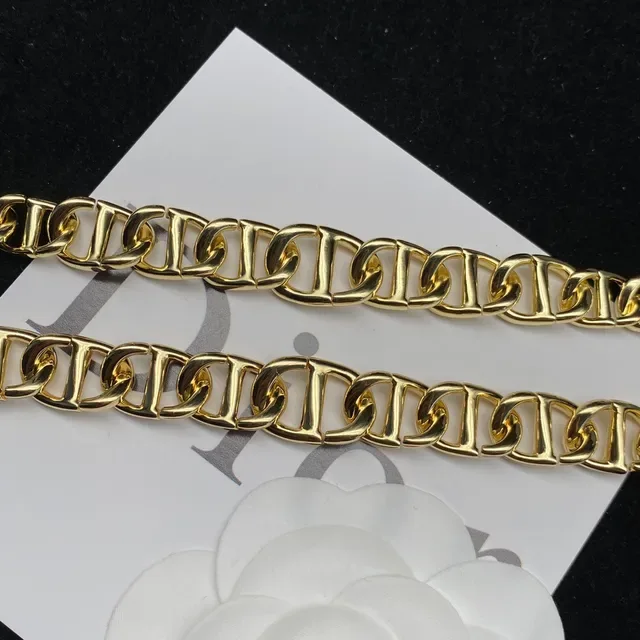 Dior Gold White Oversized Curb-Link Chain Metal Necklace 4