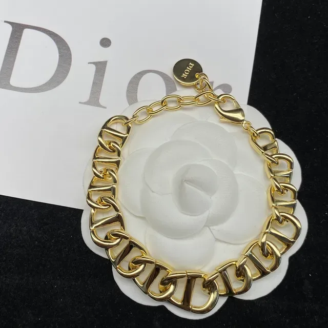 Dior Gold White Oversized Curb-Link Chain Metal Necklace 5