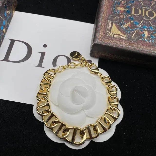 Dior Gold White Oversized Curb-Link Chain Metal Necklace 6